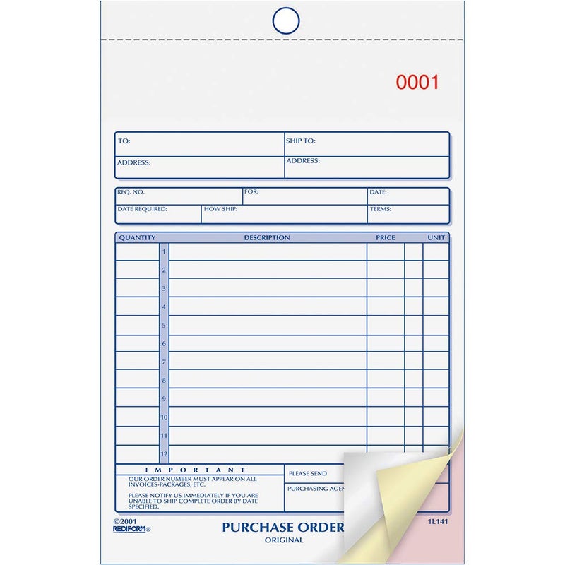 Rediform purchase order book, 12 lines, three-part carbonless, 5.5 x 7.88, 50 forms total - Image 2